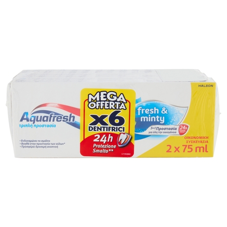 Aquafresh tripla protezione dentifricio igiene dentale multi pacco menta 3 x 2 x 75 ml